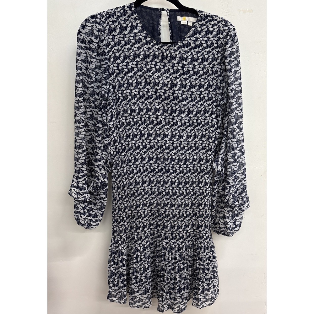 Boden Womens Blue Floral Print Long Puff Sleeve Dress Size 6 Long Line Rouched